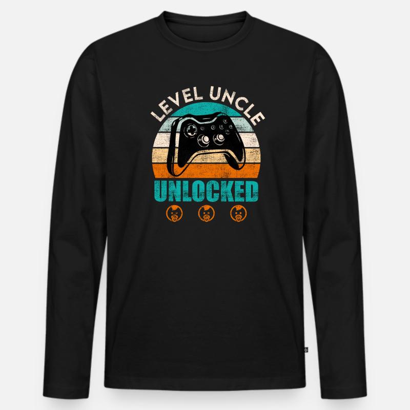 Level Onkel freigeschaltet Onkel - Männer Premium Bio Langarmshirt - Schwarz