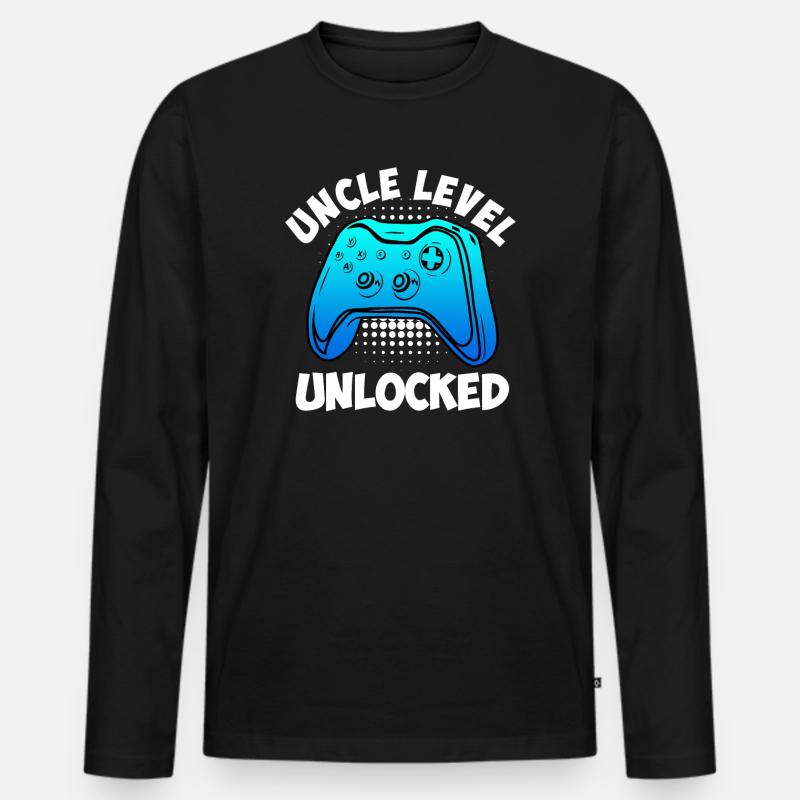Onkel Level freigeschaltet Onkel - Männer Premium Bio Langarmshirt - Schwarz