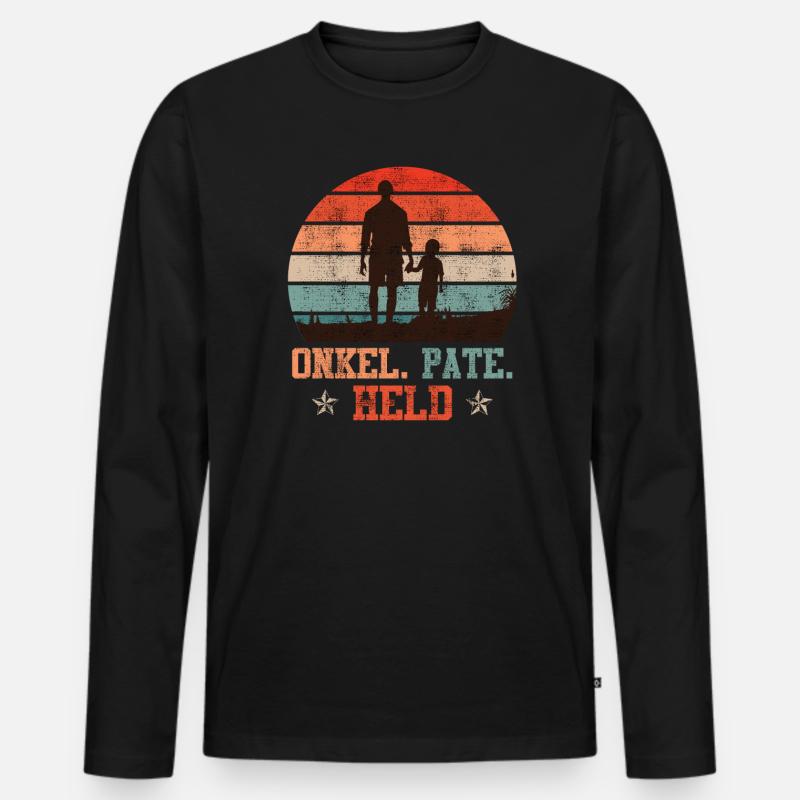 Onkel Pate Held Onkel Spruch - Männer Premium Bio Langarmshirt - Schwarz