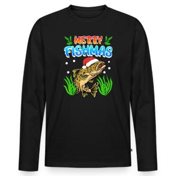 Trout Angler Joyeux Fishmas Angler Noël - T-shirt manches longues Premium bio Homme - noir - Devant - Nico (187cm)