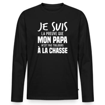 La preuve que mon papa pas toujours chasse - T-shirt manches longues Premium bio Homme - noir - Devant - Nico (187cm)