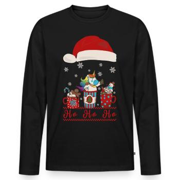 Einhorn Weihnachten Weihnachtsmütze Hohoho Kakao - Männer Premium Bio Langarmshirt - Schwarz - Vorne - Nico (187cm)