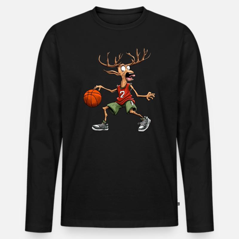 Basketballer Hirsch - Männer Premium Bio Langarmshirt - Schwarz