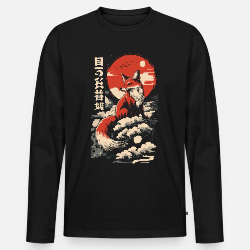 Fuchs Kitsune Japan - Männer Premium Bio Langarmshirt - Schwarz