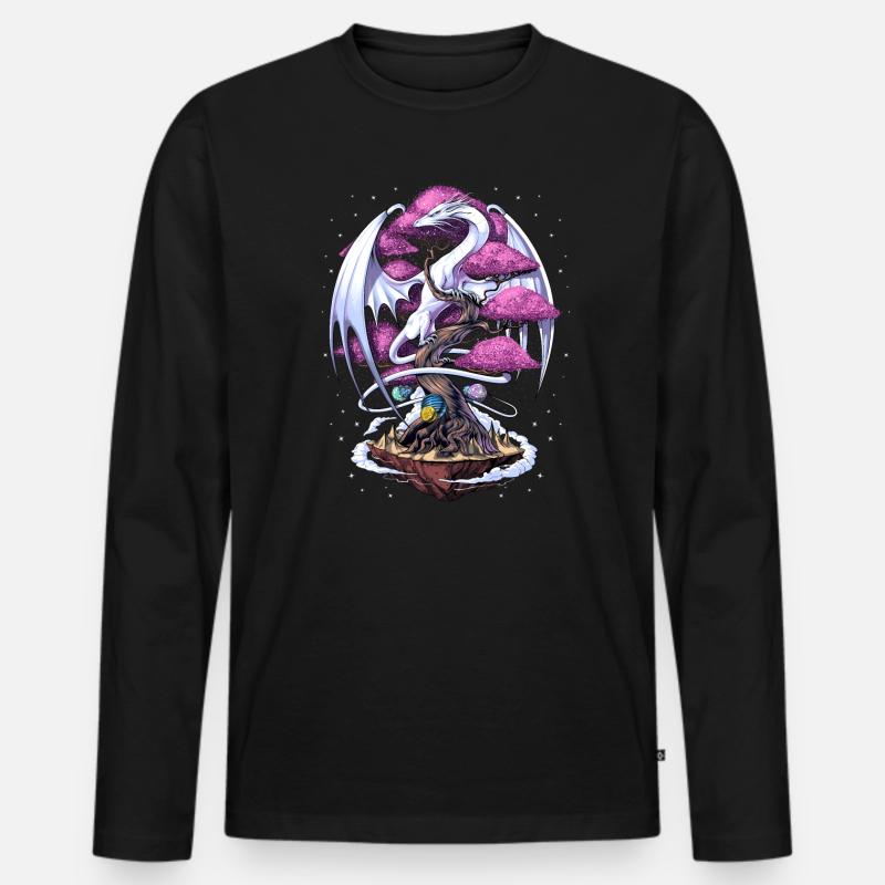 Japanische Drachenkirschblüte - Männer Premium Bio Langarmshirt - Schwarz