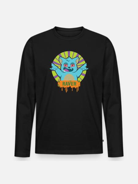 RAVER Cat - Men's Premium Organic Long Sleeve Shirt - black