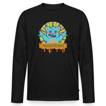FRENCHCORE FRENCH CORE Katze - Männer Premium Bio Langarmshirt - Schwarz - Vorne - Nico (187cm)