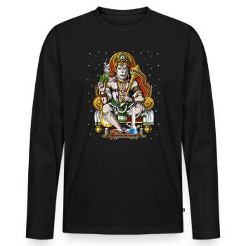Hanuman Stoner fumant de l’herbe - T-shirt manches longues Premium bio Homme - noir - Devant - Nico (187cm)