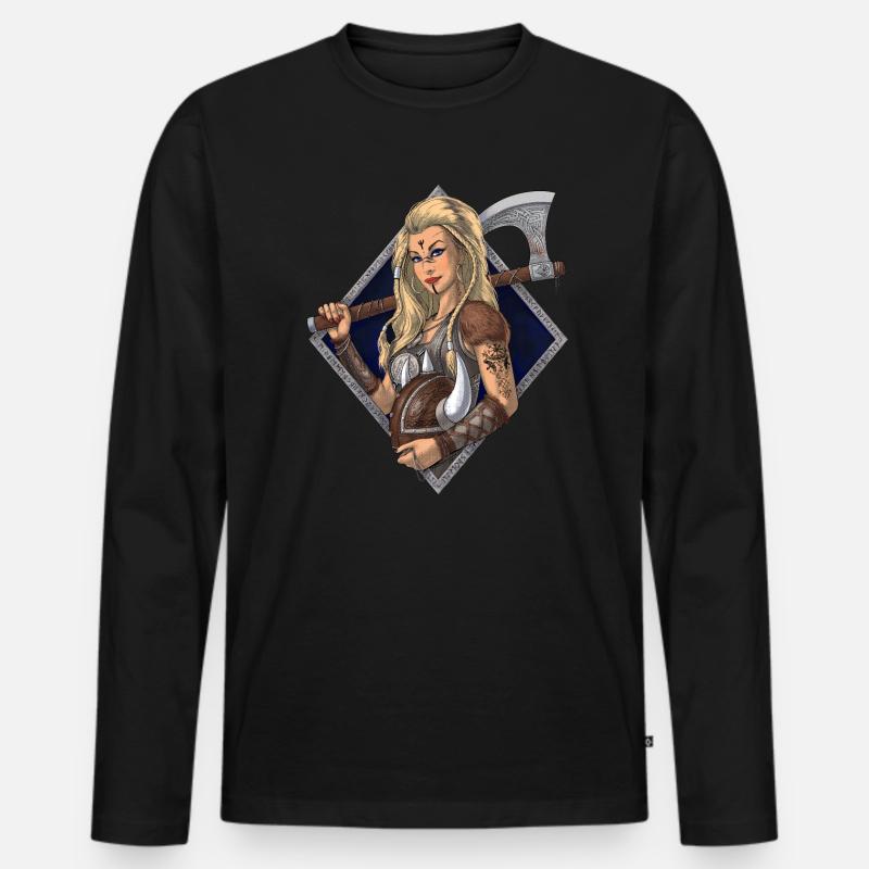 Nordischer Wikingerkrieger - Männer Premium Bio Langarmshirt - Schwarz