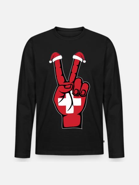 Schweiz Flagge Weihnachten Peace Symbol - Männer Premium Bio Langarmshirt - Schwarz
