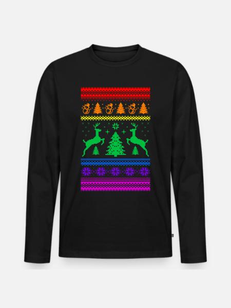 Hässlicher Weihnachtspullover Regenbogen - Männer Premium Bio Langarmshirt - Schwarz