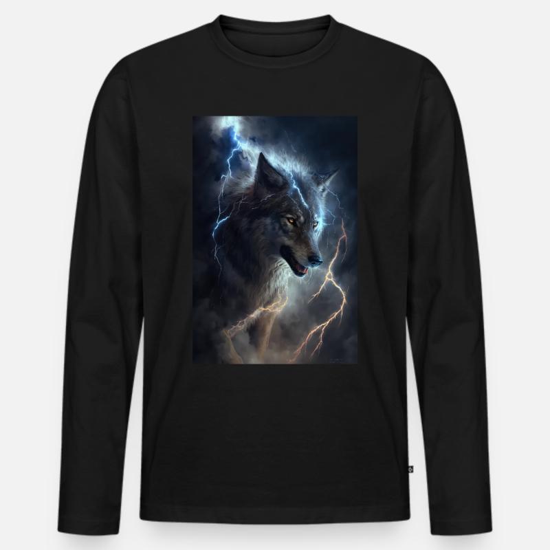 Wolf Blitz Thunder Epic Cool Epic Wolves - Men's Premium Organic Long Sleeve Shirt - black