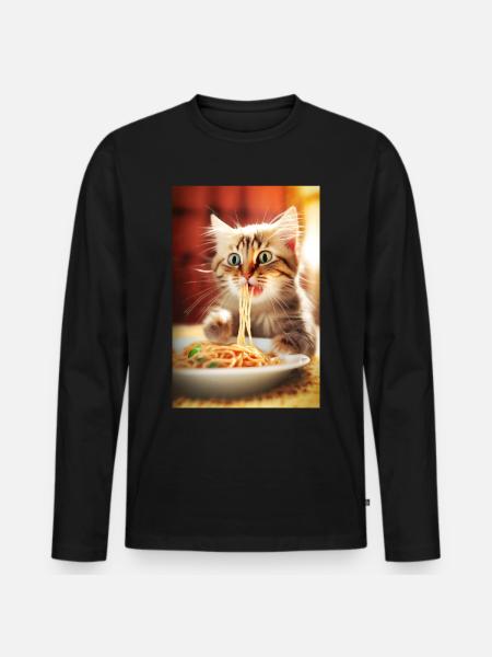 Funny cat spaghetti - Men's Premium Organic Long Sleeve Shirt - black