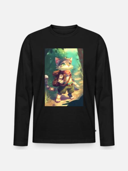 Cat Hiking Adventurer - Men's Premium Organic Long Sleeve Shirt - black