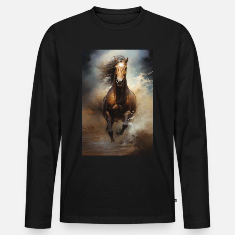 Pferd - Männer Premium Bio Langarmshirt - Schwarz