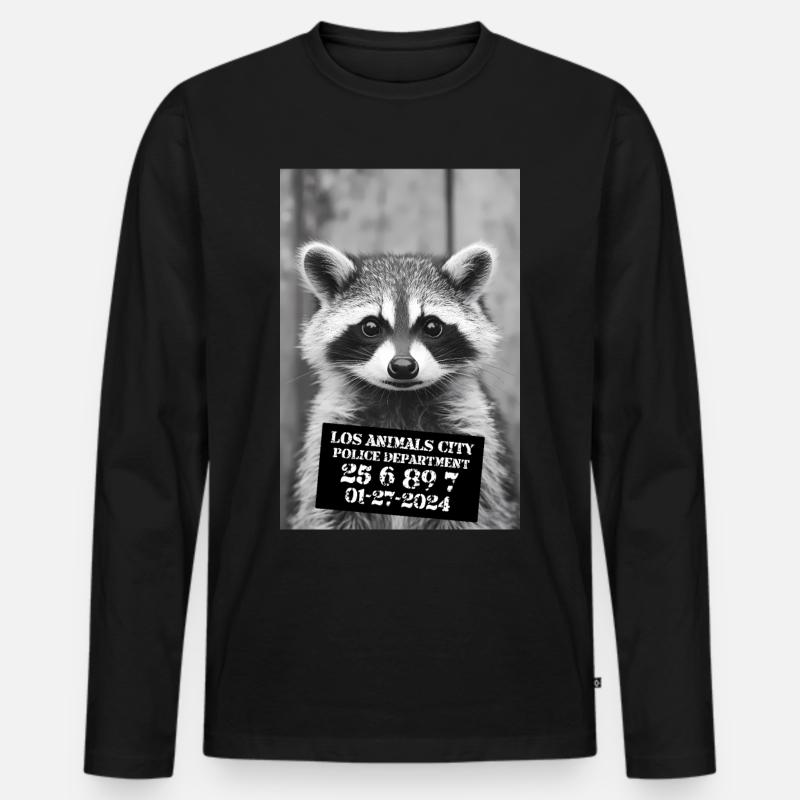 Lustiger Waschbär Mugshot - Männer Premium Bio Langarmshirt - Schwarz