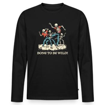 Halloween Skelett T-Shirt, humorvolles Grafik T-Shirt - Männer Premium Bio Langarmshirt - Schwarz - Vorne - Nico (187cm)