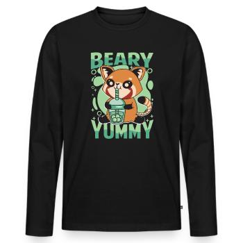 Beary Yummy - Niedlicher roter Panda - Milchtee - Männer Premium Bio Langarmshirt - Schwarz - Vorne - Nico (187cm)