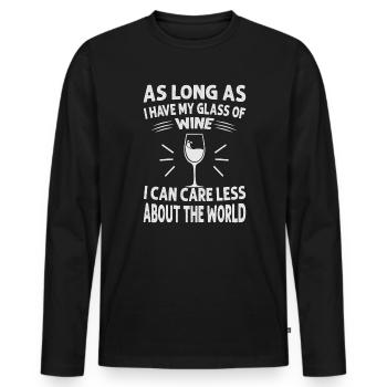 Tant que j’ai mon verre de vin, je m’en fiche - T-shirt manches longues Premium bio Homme - noir - Devant - Nico (187cm)