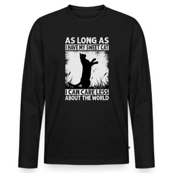 As Long As I Have My Sweet Cat I Can Care Less - Männer Premium Bio Langarmshirt - Schwarz - Vorne - Nico (187cm)