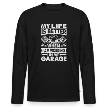 ma vie est meilleure quand je travaille dans mon garage - - T-shirt manches longues Premium bio Homme - noir - Devant - Nico (187cm)