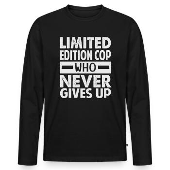 Flic en édition limitée qui n’abandonne jamais - Funny Pol - T-shirt manches longues Premium bio Homme - noir - Devant - Nico (187cm)