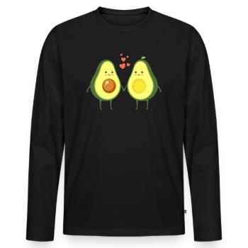 Avocado Liebe Herz Paar Valentinstag - Männer Premium Bio Langarmshirt - Schwarz - Vorne - Nico (187cm)