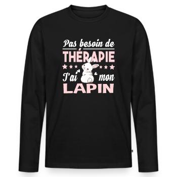 Lapin thérapie animal de compagnie. Cadeau t-shirt - T-shirt manches longues Premium bio Homme - noir - Devant - Nico (187cm)
