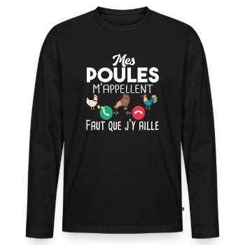 Poulailler poule volaille poussin. Cadeau ferme - T-shirt manches longues Premium bio Homme - noir - Devant - Nico (187cm)