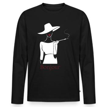 bonjour Tshirt - Salut Französisch Tshirt - Männer Premium Bio Langarmshirt - Schwarz - Vorne - Nico (187cm)