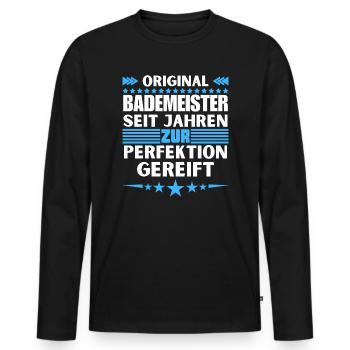 Zur Perfektion gereifter Bademeister - Männer Premium Bio Langarmshirt - Schwarz - Vorne - Nico (187cm)