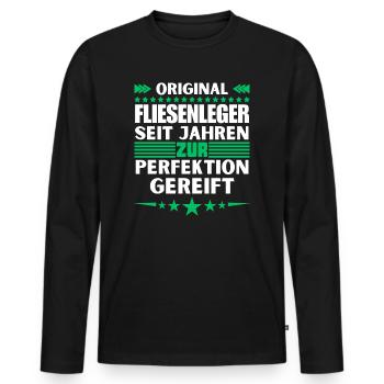Zur Perfektion gereifter Fliesenleger - Männer Premium Bio Langarmshirt - Schwarz - Vorne - Nico (187cm)