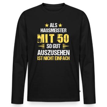 À 50 ans, beau concierge - T-shirt manches longues Premium bio Homme - noir - Devant - Nico (187cm)