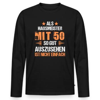 À 50 ans, beau concierge - T-shirt manches longues Premium bio Homme - noir - Devant - Nico (187cm)