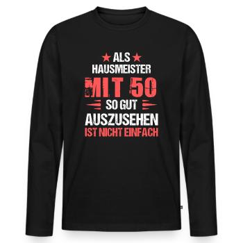 À 50 ans, beau concierge - T-shirt manches longues Premium bio Homme - noir - Devant - Nico (187cm)