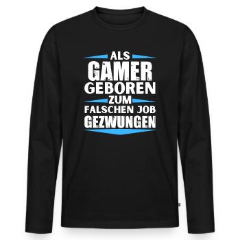Gamer landed in the wrong job - Men's Premium Organic Long Sleeve Shirt - black - Front - Nico (187cm)