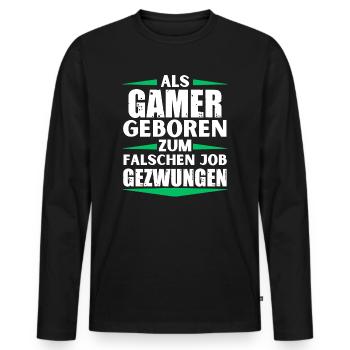 Gamer landed in the wrong job - Men's Premium Organic Long Sleeve Shirt - black - Front - Nico (187cm)