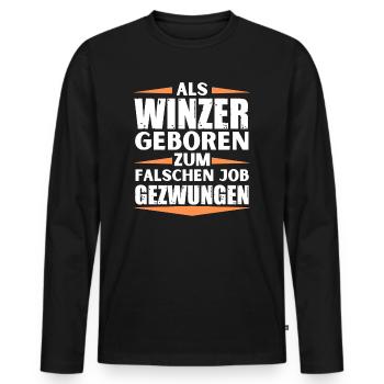 Winzer im falschen Job gelandet - Männer Premium Bio Langarmshirt - Schwarz - Vorne - Nico (187cm)
