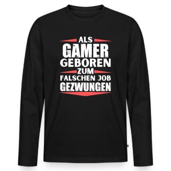 Gamer im falschen Job gelandet - Männer Premium Bio Langarmshirt - Schwarz - Vorne - Nico (187cm)