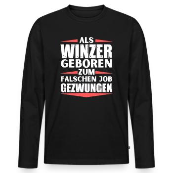 Winzer im falschen Job gelandet - Männer Premium Bio Langarmshirt - Schwarz - Vorne - Nico (187cm)