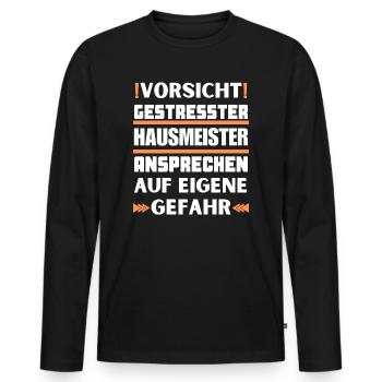 Don't talk to stressed janitor! - Men's Premium Organic Long Sleeve Shirt - black - Front - Nico (187cm)