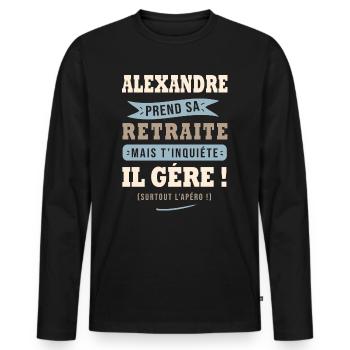 Alexandre humour retraite cadeau retraité - T-shirt manches longues Premium bio Homme - noir - Devant - Nico (187cm)