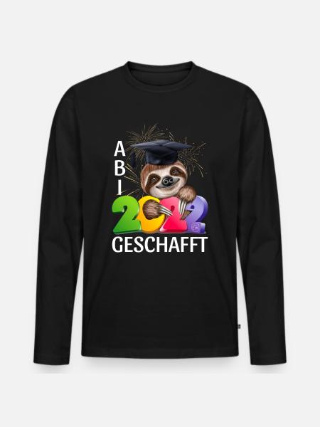 Abi 2022 geschafft Abitur lustiges Faultier - Männer Premium Bio Langarmshirt - Schwarz