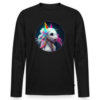 Glitzer Party Einhorn mit Regenbogen Mähne - Männer Premium Bio Langarmshirt - Schwarz - Vorne - Nico (187cm)