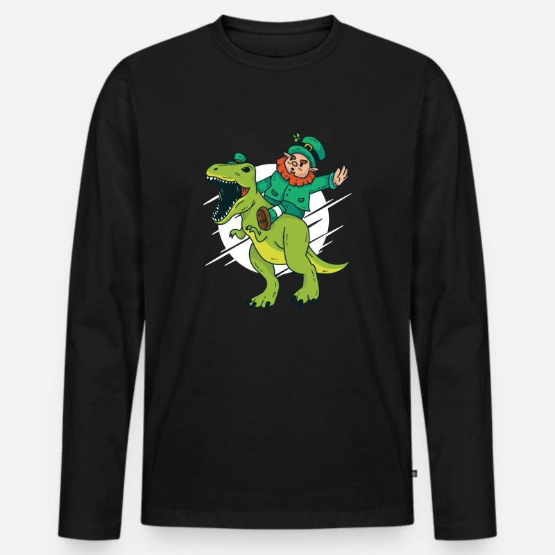 Zwerg reitet Dino - Männer Premium Bio Langarmshirt - Schwarz