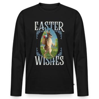 Lapin de Pâques, lapin rétro-vintage - T-shirt manches longues Premium bio Homme - noir - Devant - Nico (187cm)