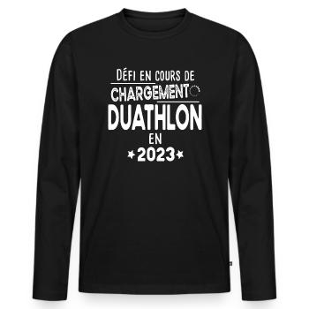 Duathlon 2023 Course à pied Cyclisme Vélo Cycliste - T-shirt manches longues Premium bio Homme - noir - Devant - Nico (187cm)