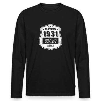 HERGESTELLT 1931 - Männer Premium Bio Langarmshirt - Schwarz - Vorne - Nico (187cm)