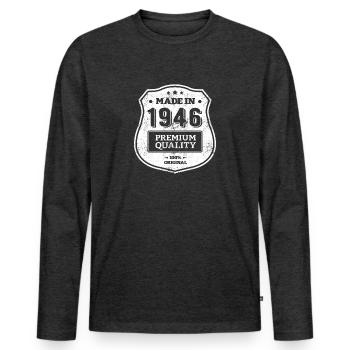 HERGESTELLT 1946 - Männer Premium Bio Langarmshirt - Anthrazit meliert - Vorne - Nico (187cm)