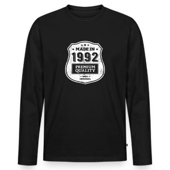 HERGESTELLT 1992 - Männer Premium Bio Langarmshirt - Schwarz - Vorne - Nico (187cm)